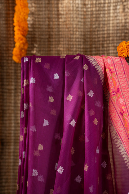 Banarasi Kora Organza Butta Purple Saree