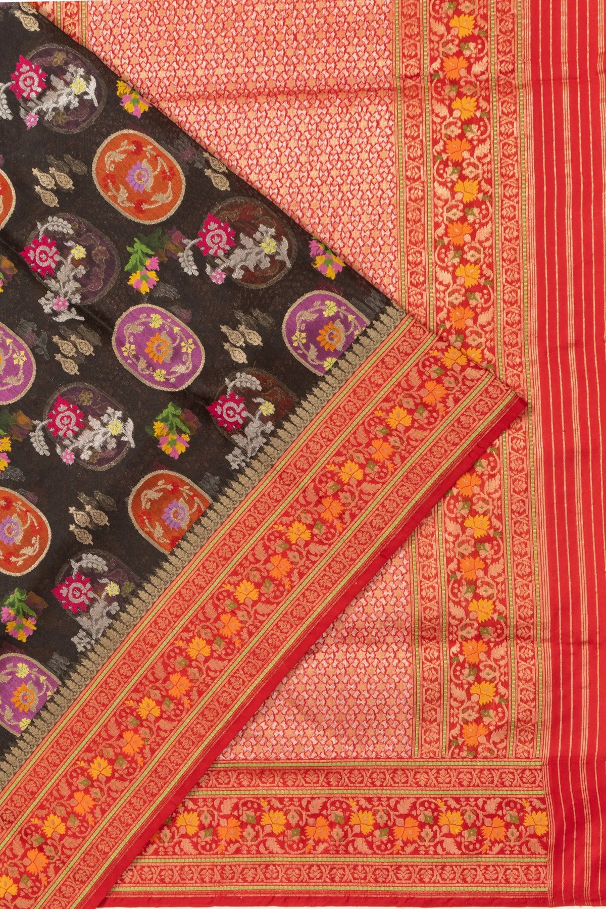 Banarasi Kora Organza Kadwa Butta Black Saree With Meenakari