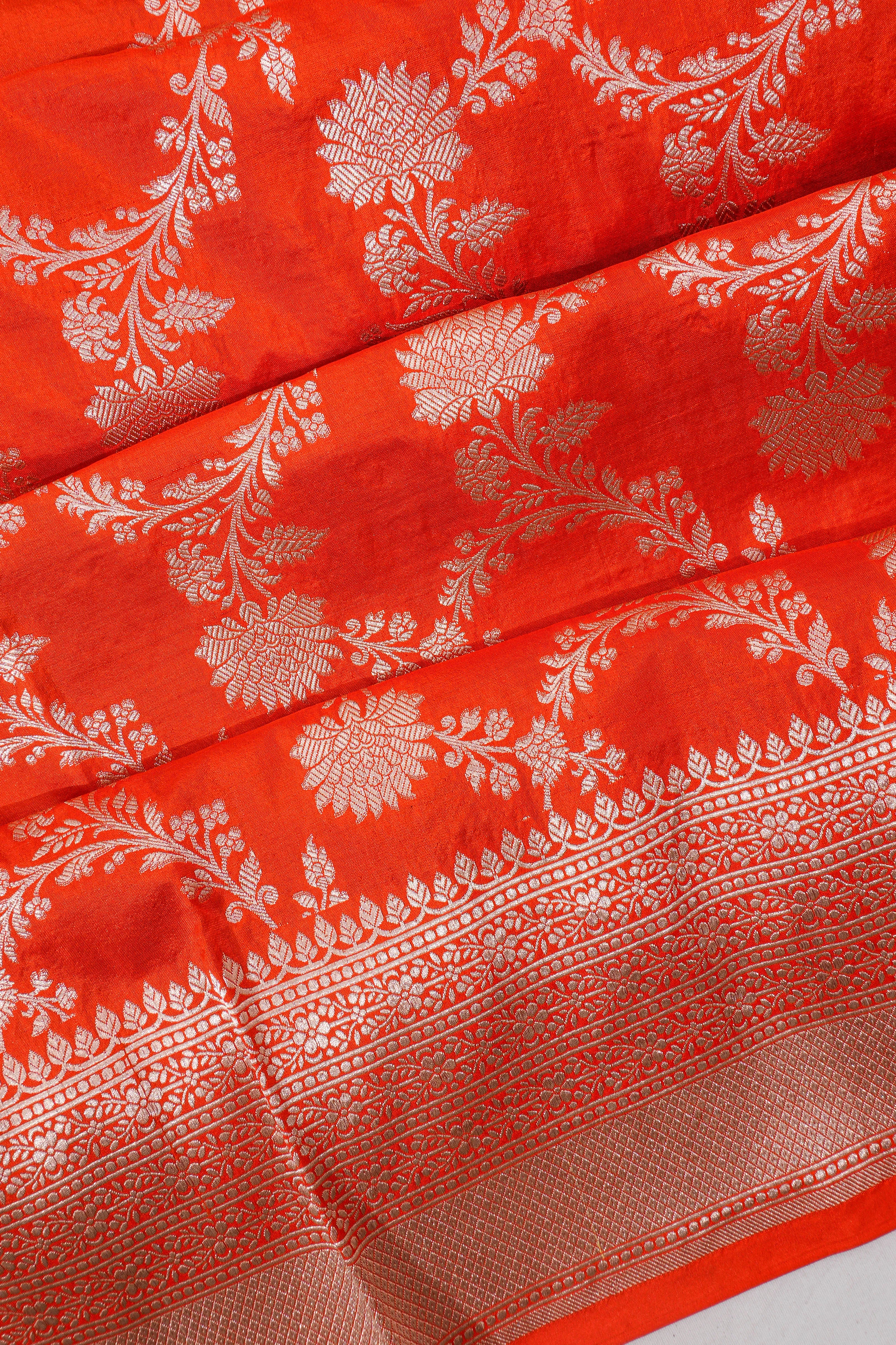 Vaanya Banaras Silk Brocade Jaal Orange Saree