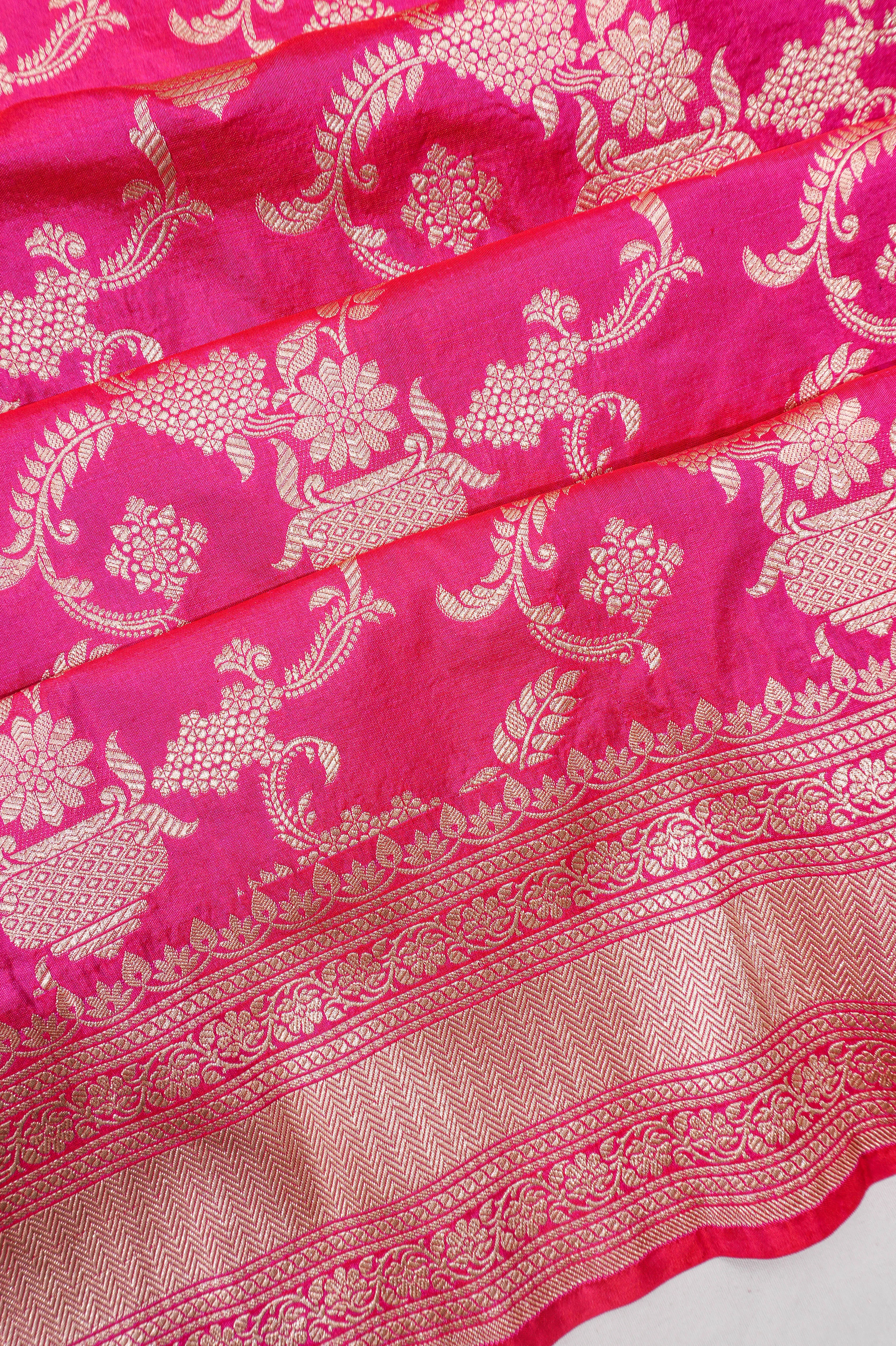 Vaanya Banaras Silk Brocade Jaal Rani Pink Saree
