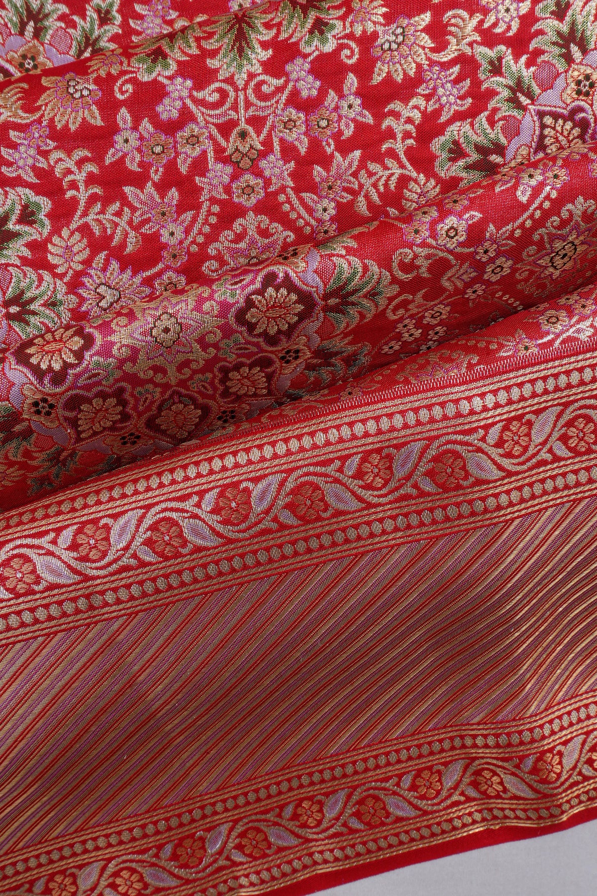 Kanchipuram Silk Tissue Jaal And Brocade Red Saree