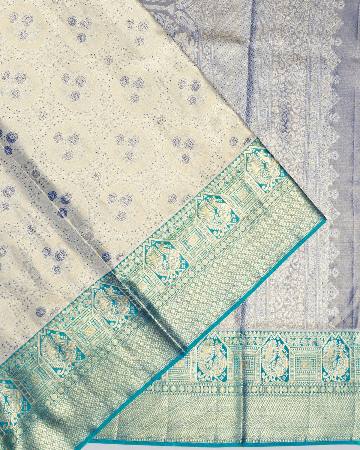 Kanchipuram Silk Tissue Brocade Silver Saree