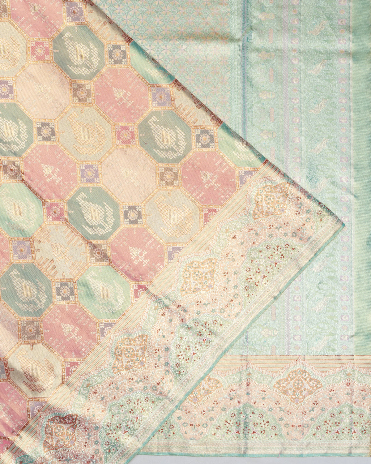 Kanchipuram Silk Tissue Brocade Multicolour Saree