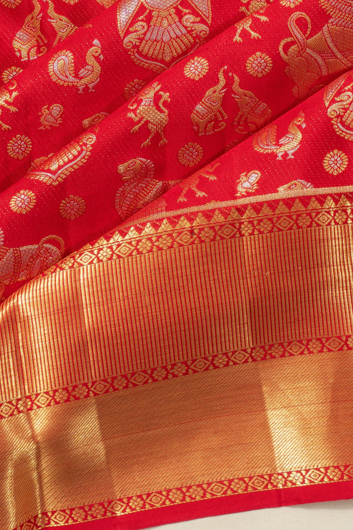 Taranga Kanchi Silk Brocade Red Saree