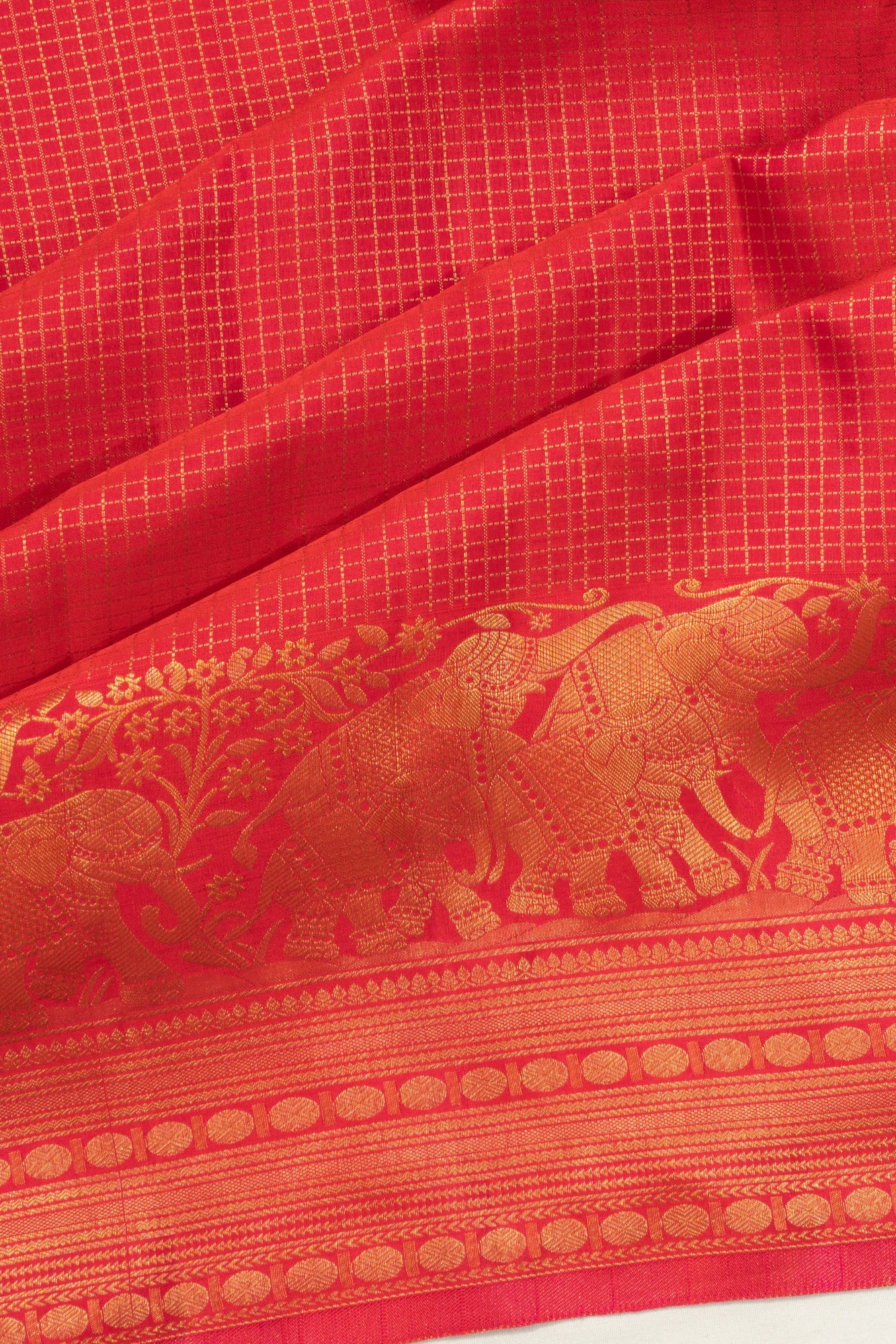 Taranga Kanchi Silk Checks Red Saree