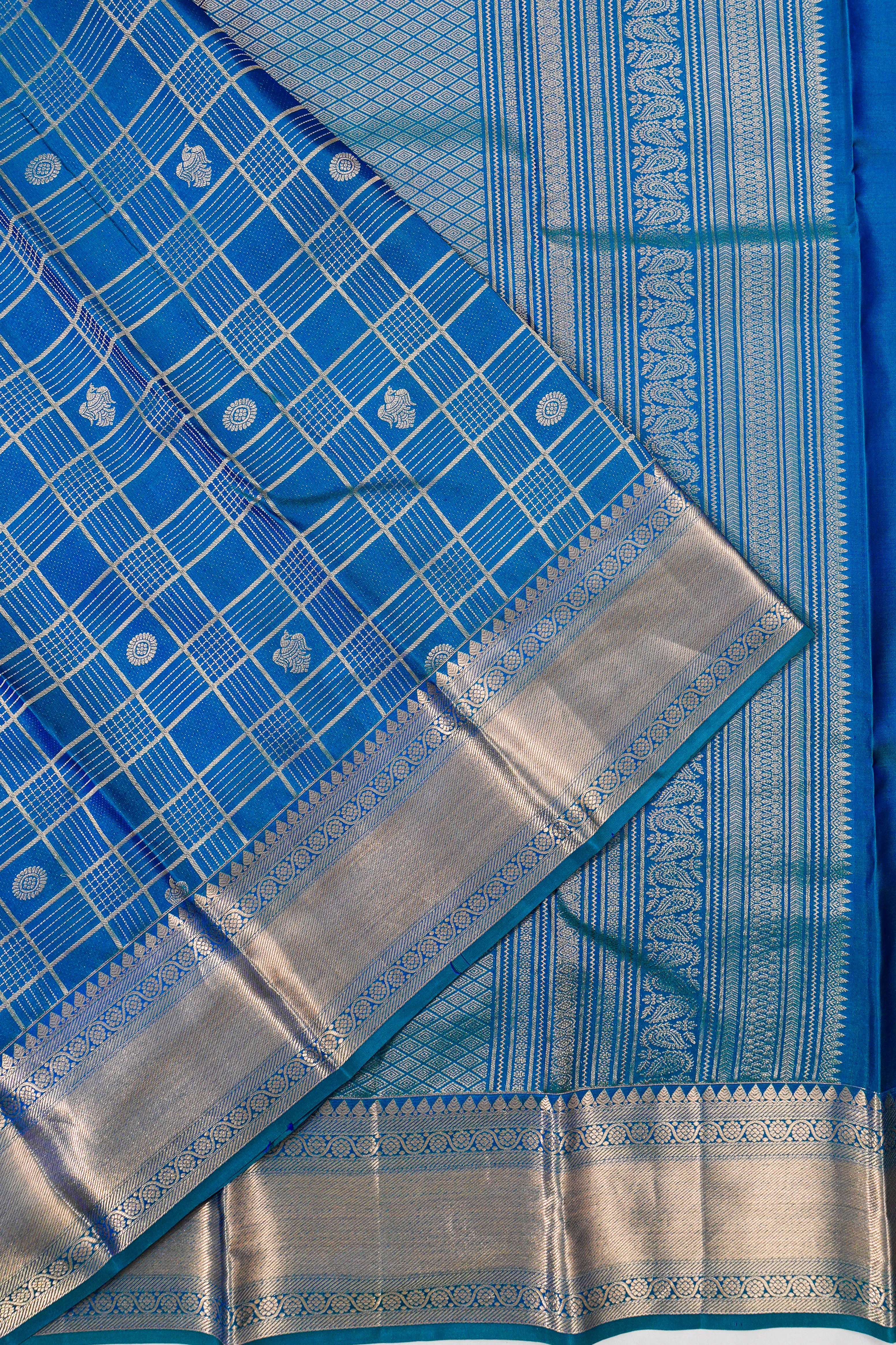 Taranga Kanchi Silk Checks And Butta Blue Saree