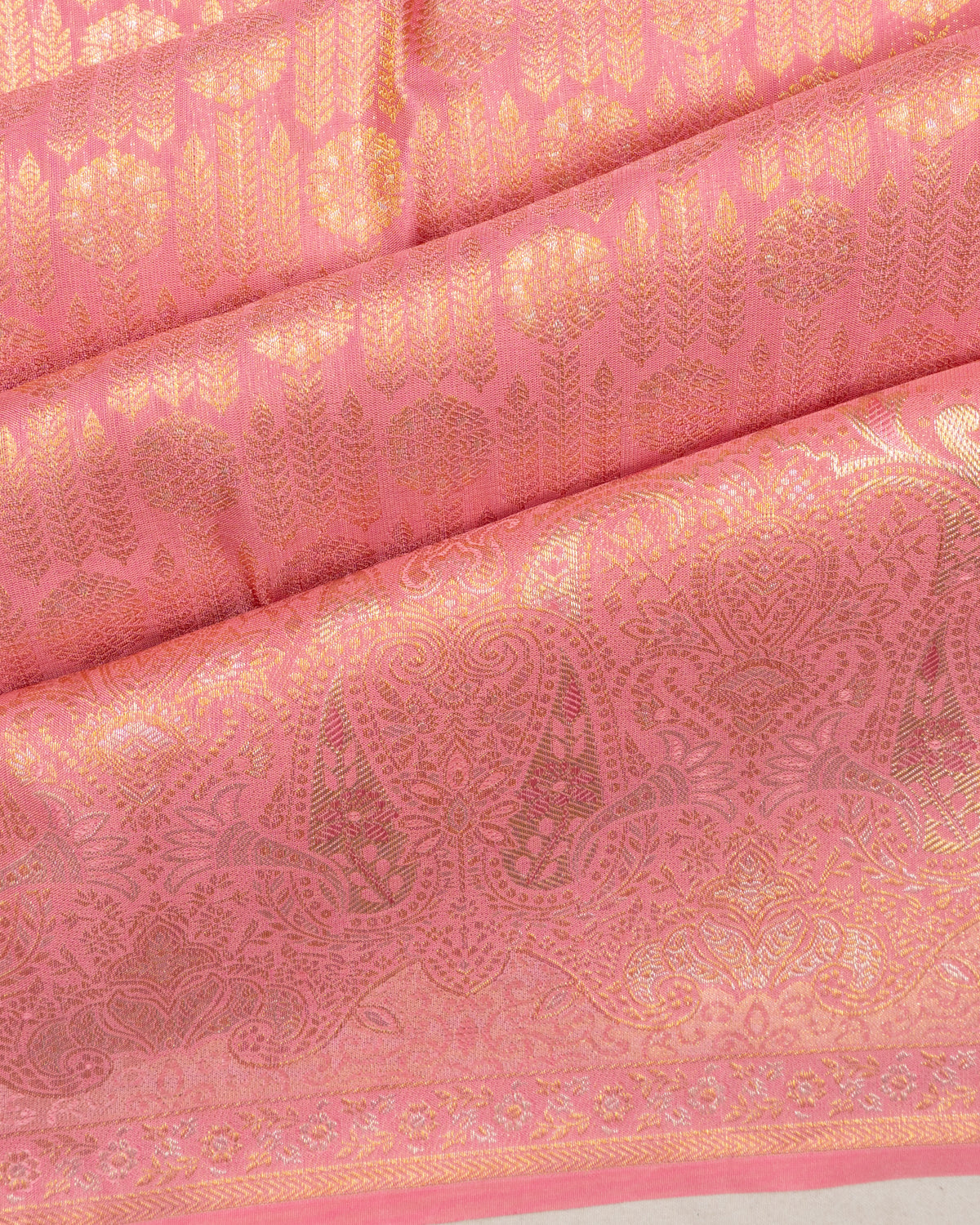 Kanchipuram Silk Tissue Brocade Baby Pink Saree