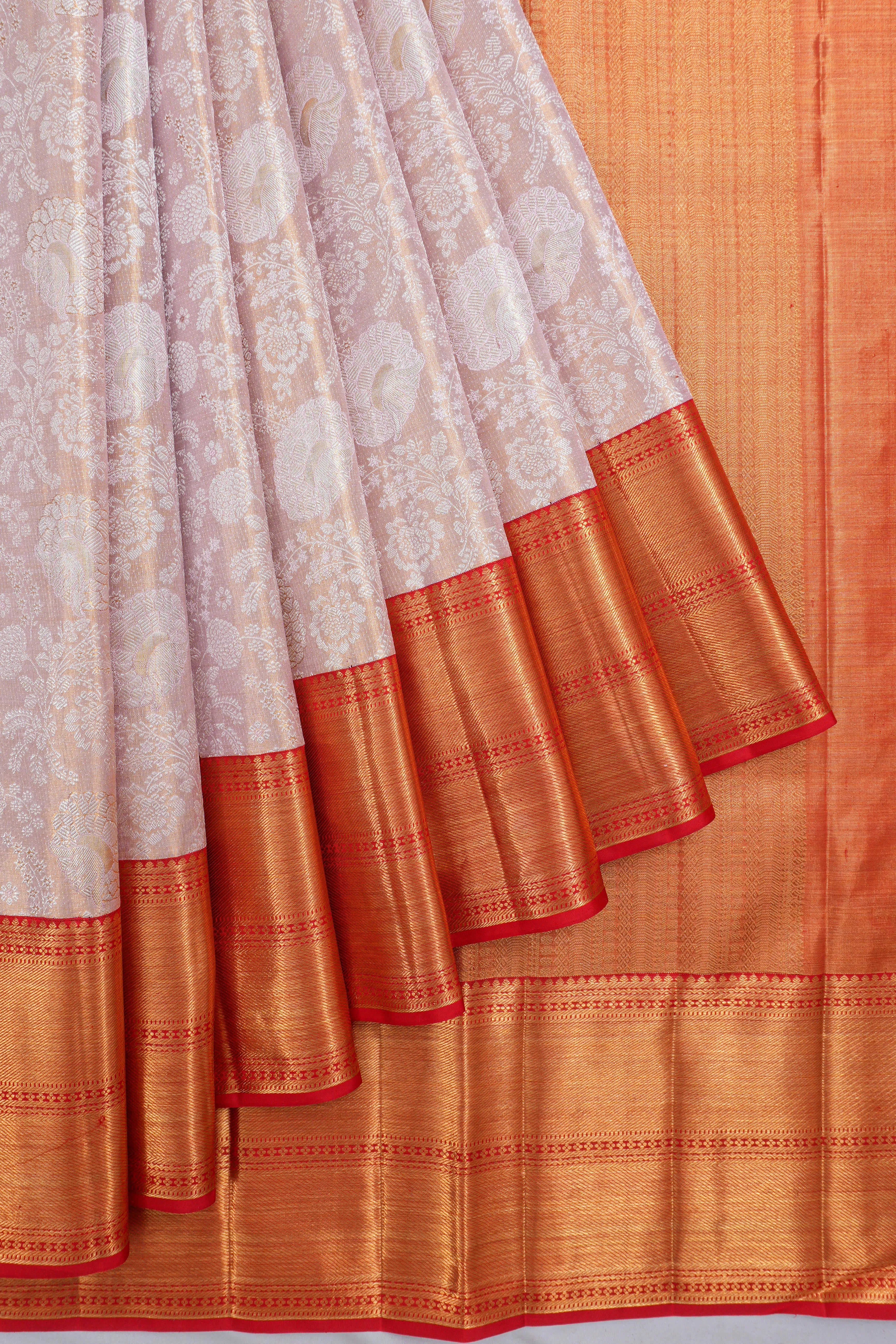 Kanchipuram Silk Tissue Jaal Pastel Pink Saree