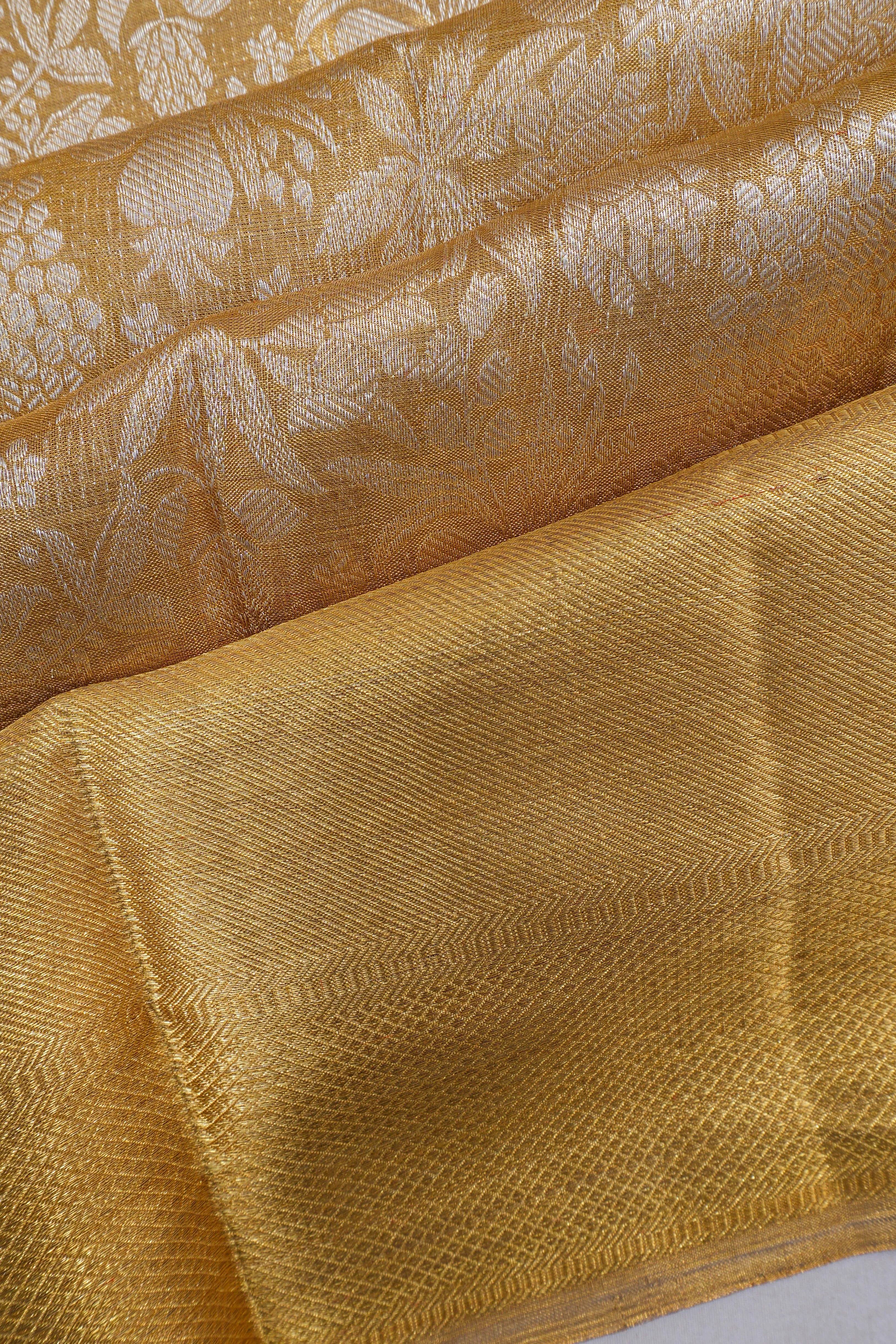Kanchipuram Silk Tissue Jaal Gold Saree
