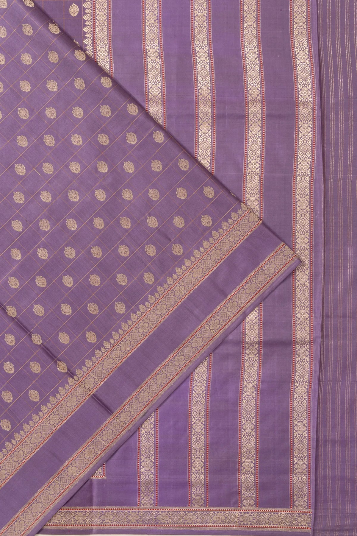 Banarasi Silk Checks And Butta Lavender Saree
