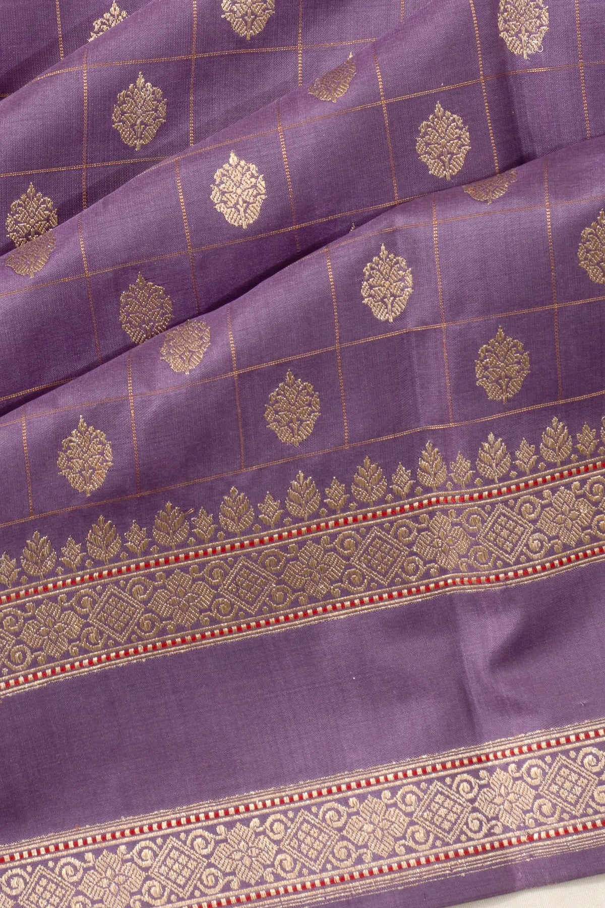 Banarasi Silk Checks And Butta Lavender Saree