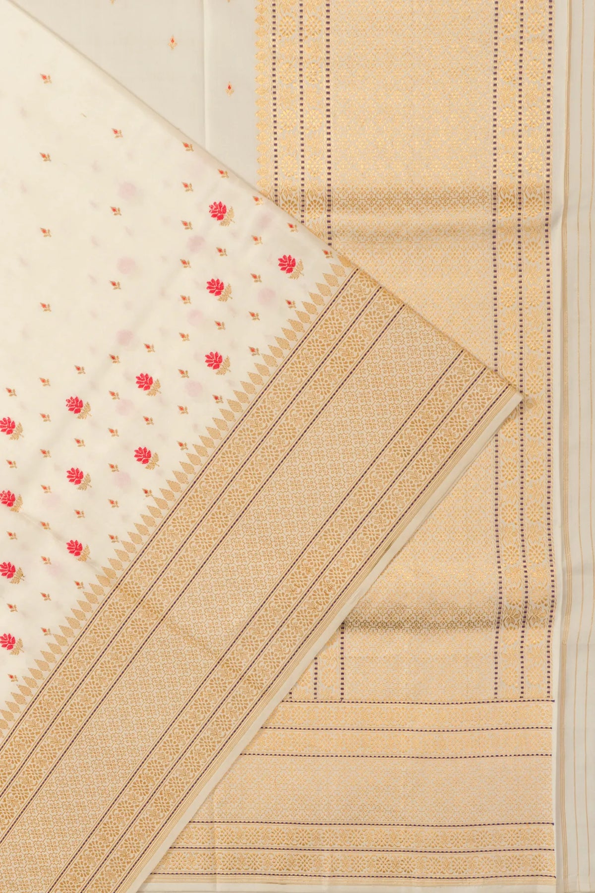 Banarasi Silk Kadwa Butta Off White Saree