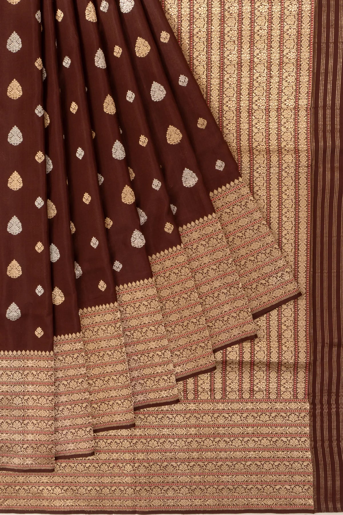 Banarasi Silk Kadwa Butta Dark Brown Saree