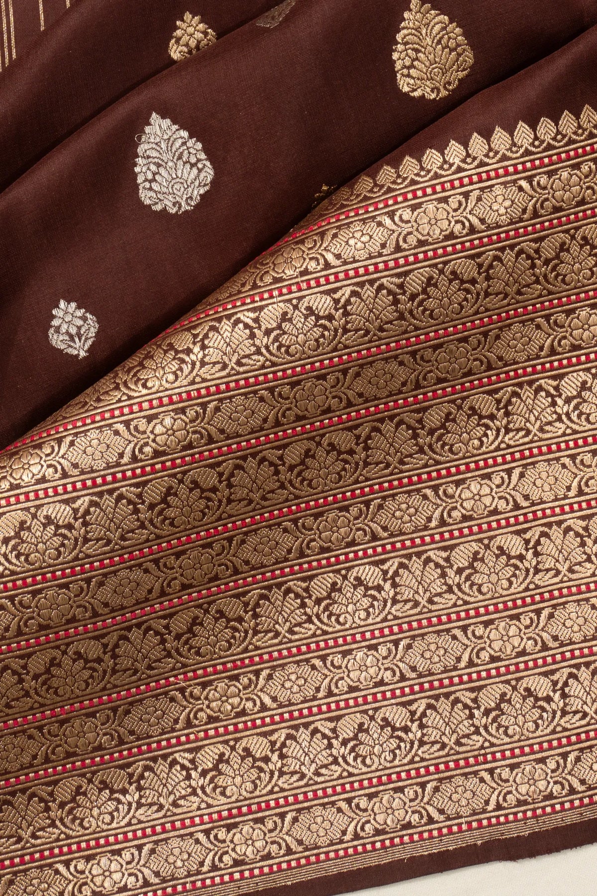 Banarasi Silk Kadwa Butta Dark Brown Saree