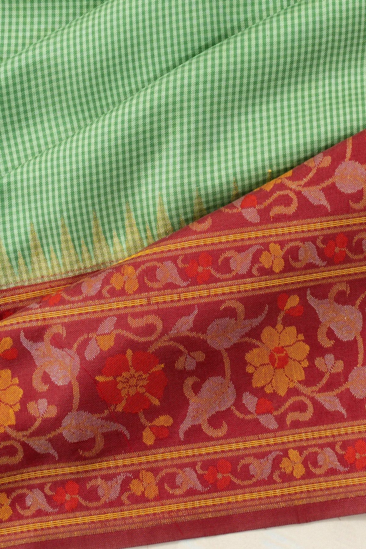 Banarasi Silk Checks Green Saree