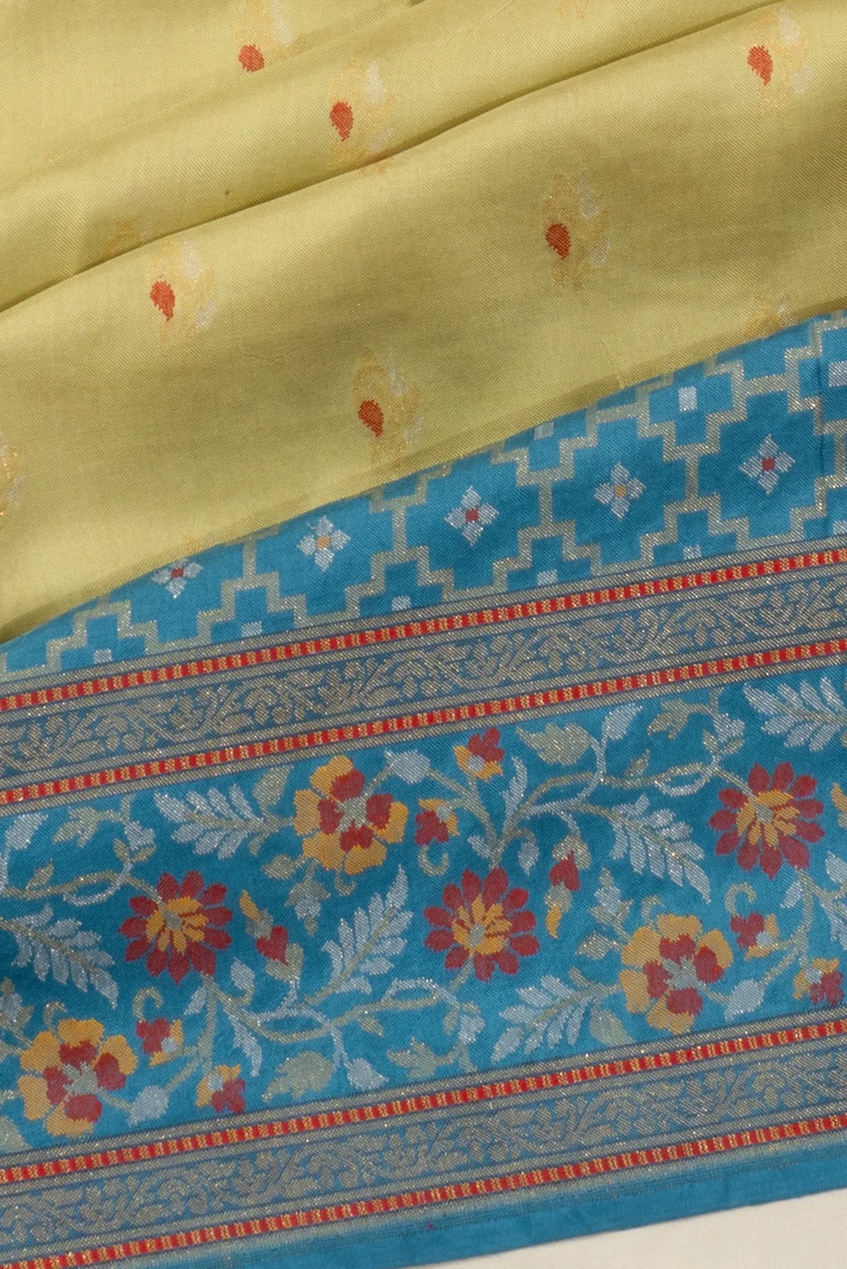 Banarasi Silk Kadwa Butta Pale Yellow Saree