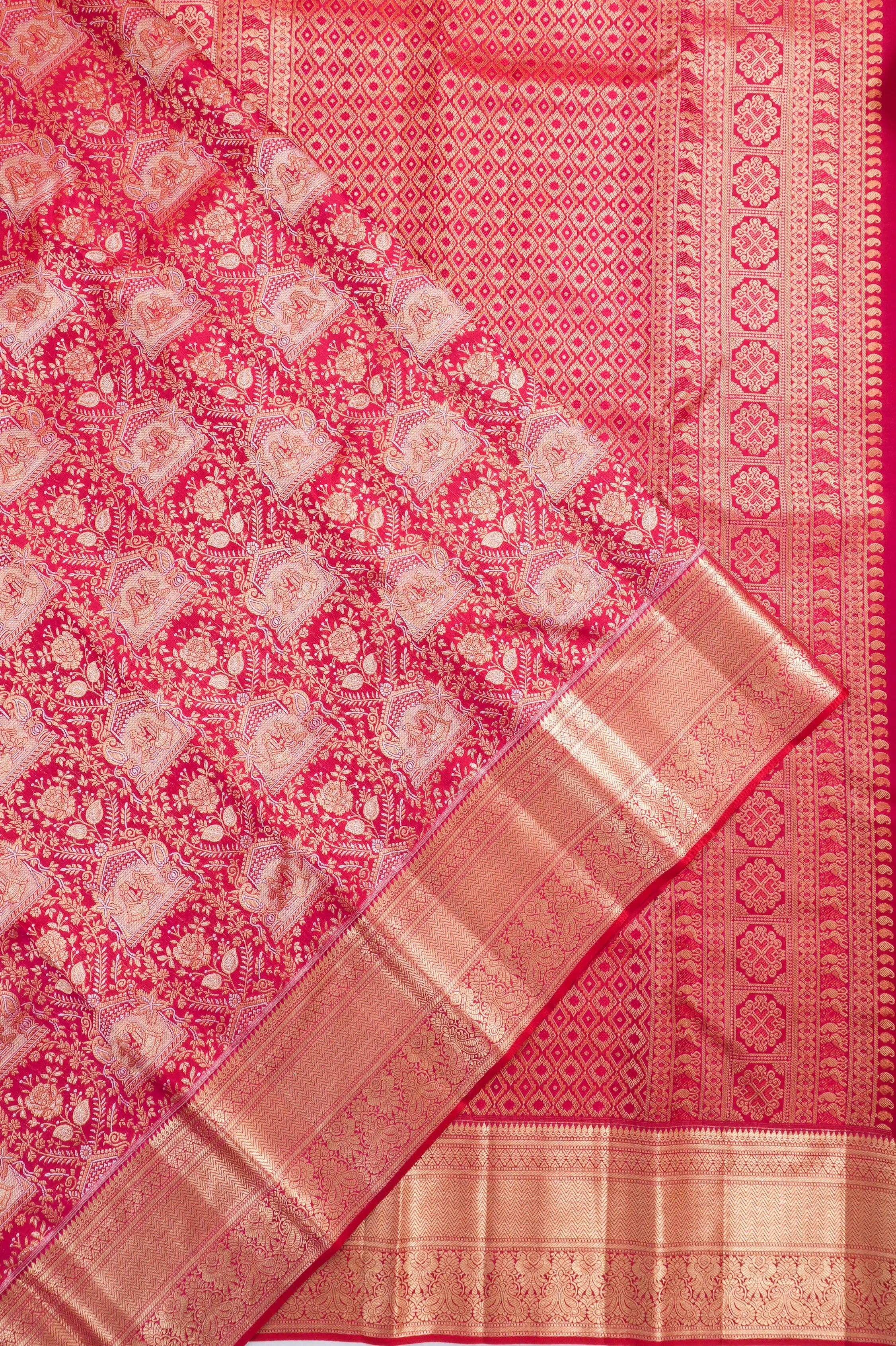 Taranga Kanchi Silk Jaal And Butta Red Saree