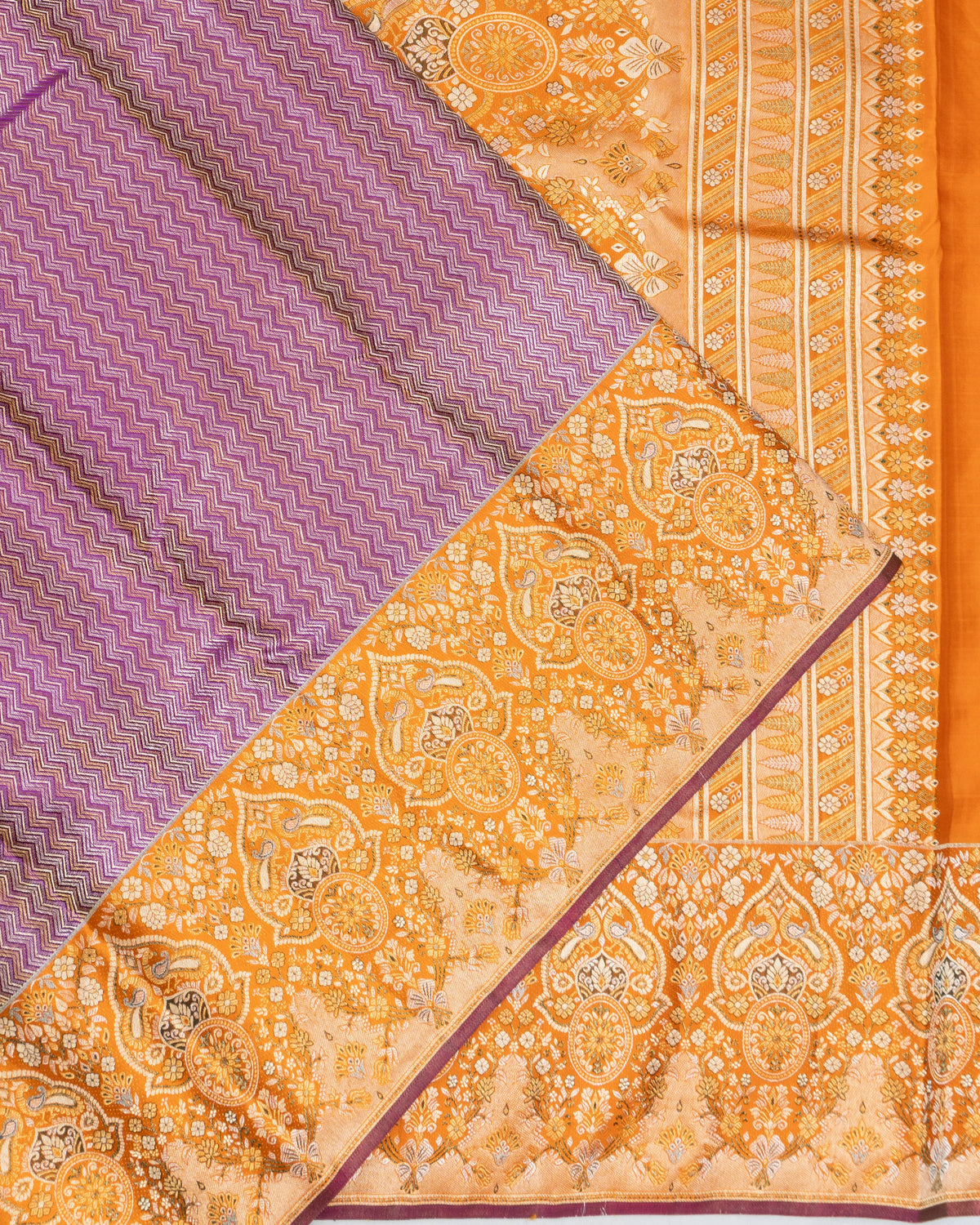 Kanchipuram Silk Zig Zag Lines Violet Saree