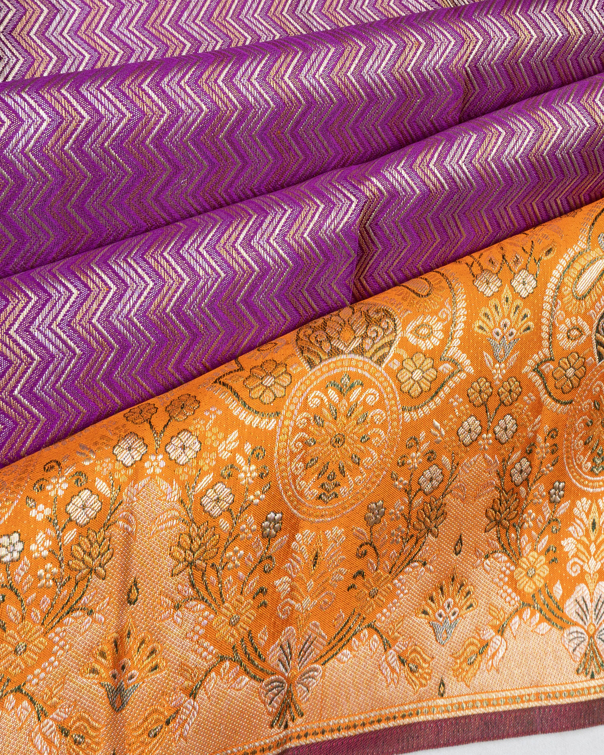 Kanchipuram Silk Zig Zag Lines Violet Saree