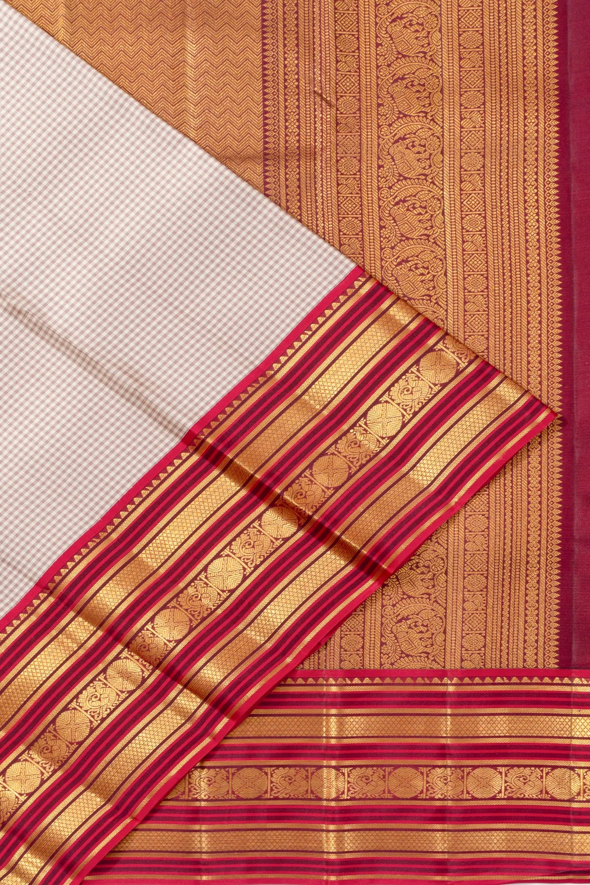 Taranga Kanchi Silk Checks White Saree
