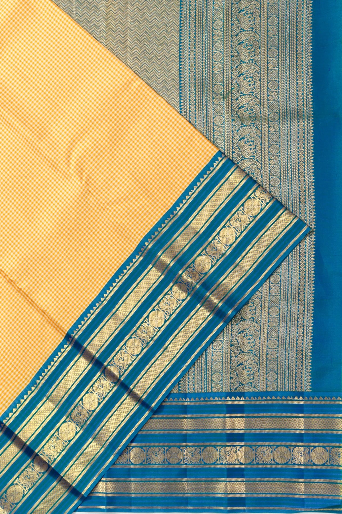 Taranga Kanchi Silk Checks Yellow Saree