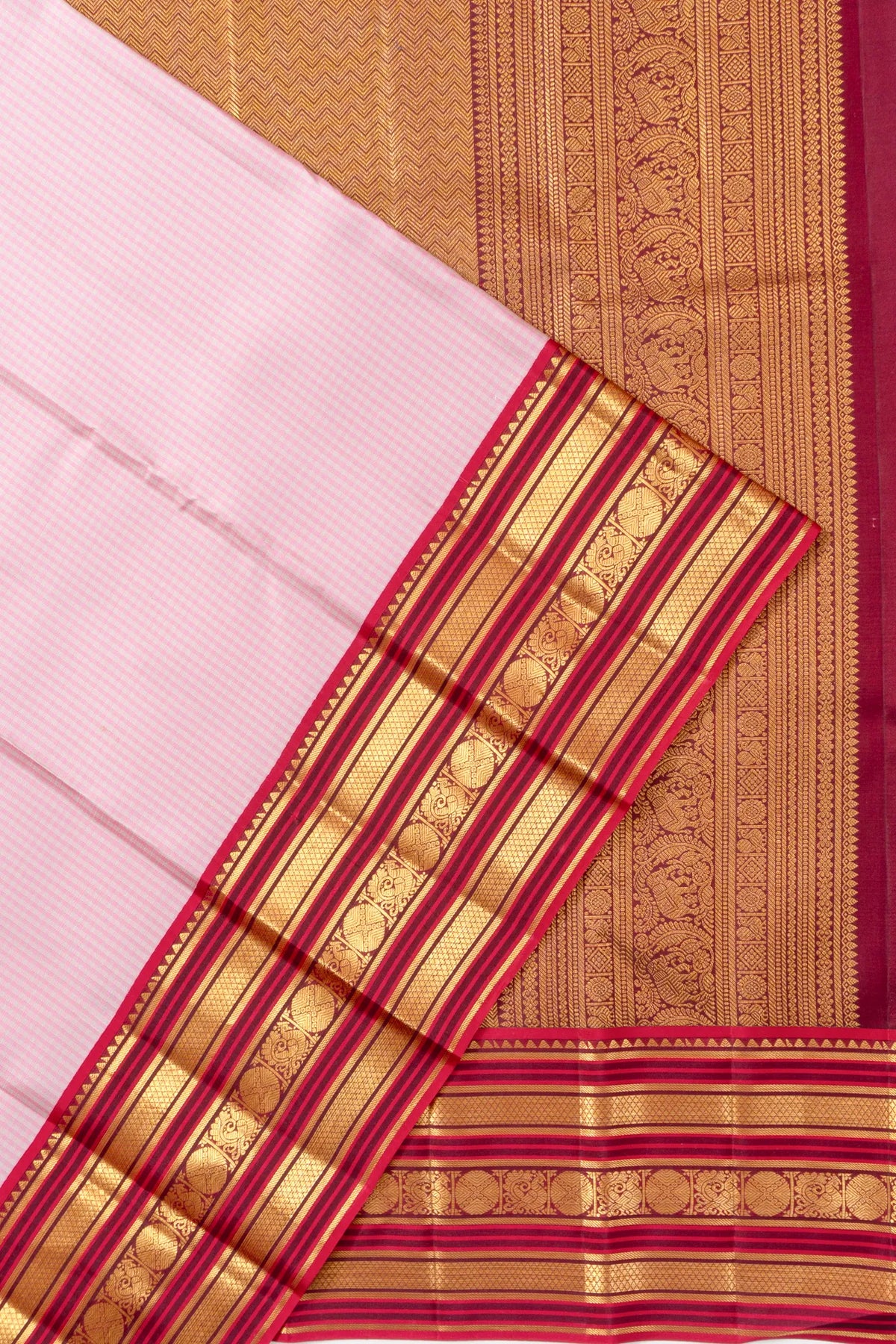 Taranga Kanchi Silk Checks Baby Pink Saree