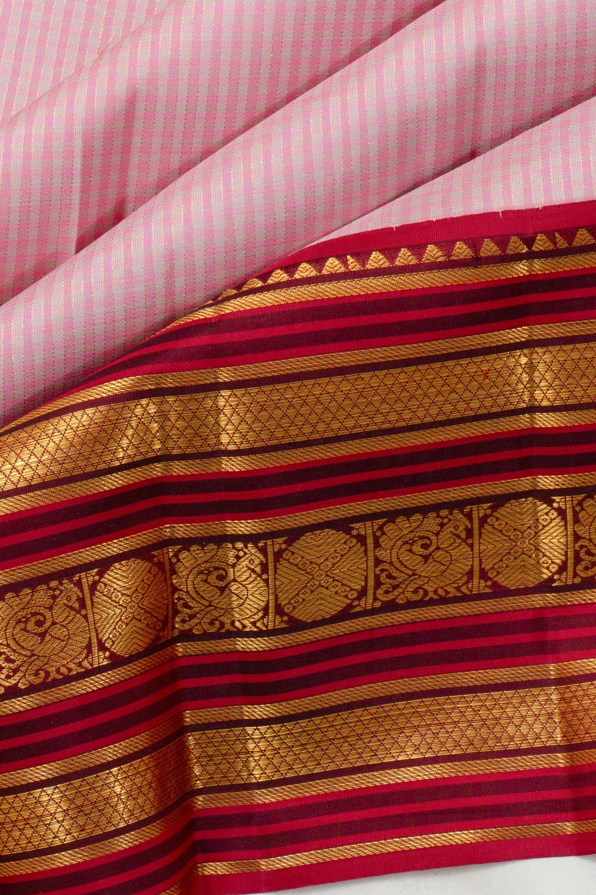 Taranga Kanchi Silk Checks Baby Pink Saree