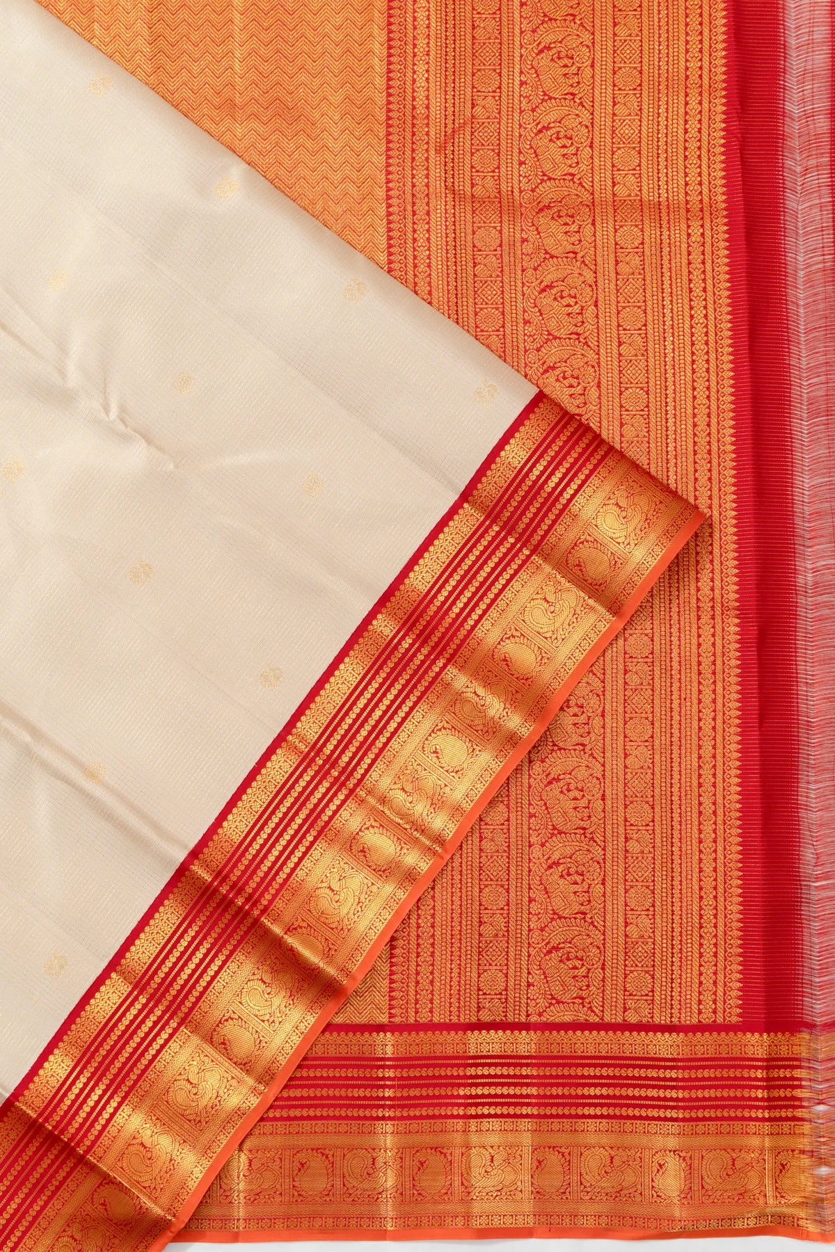 Taranga Kanchi Silk Checks And Butta Cream Saree