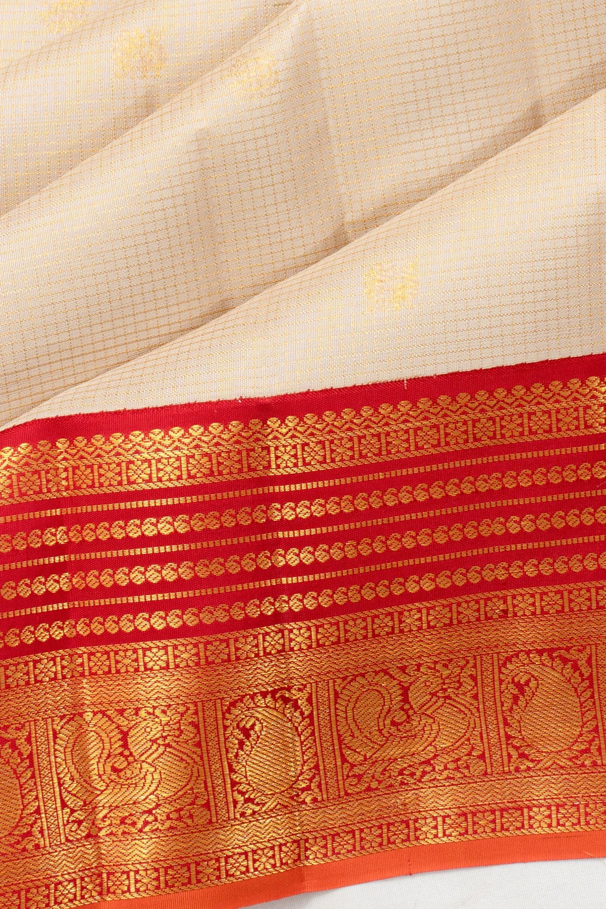 Taranga Kanchi Silk Checks And Butta Cream Saree