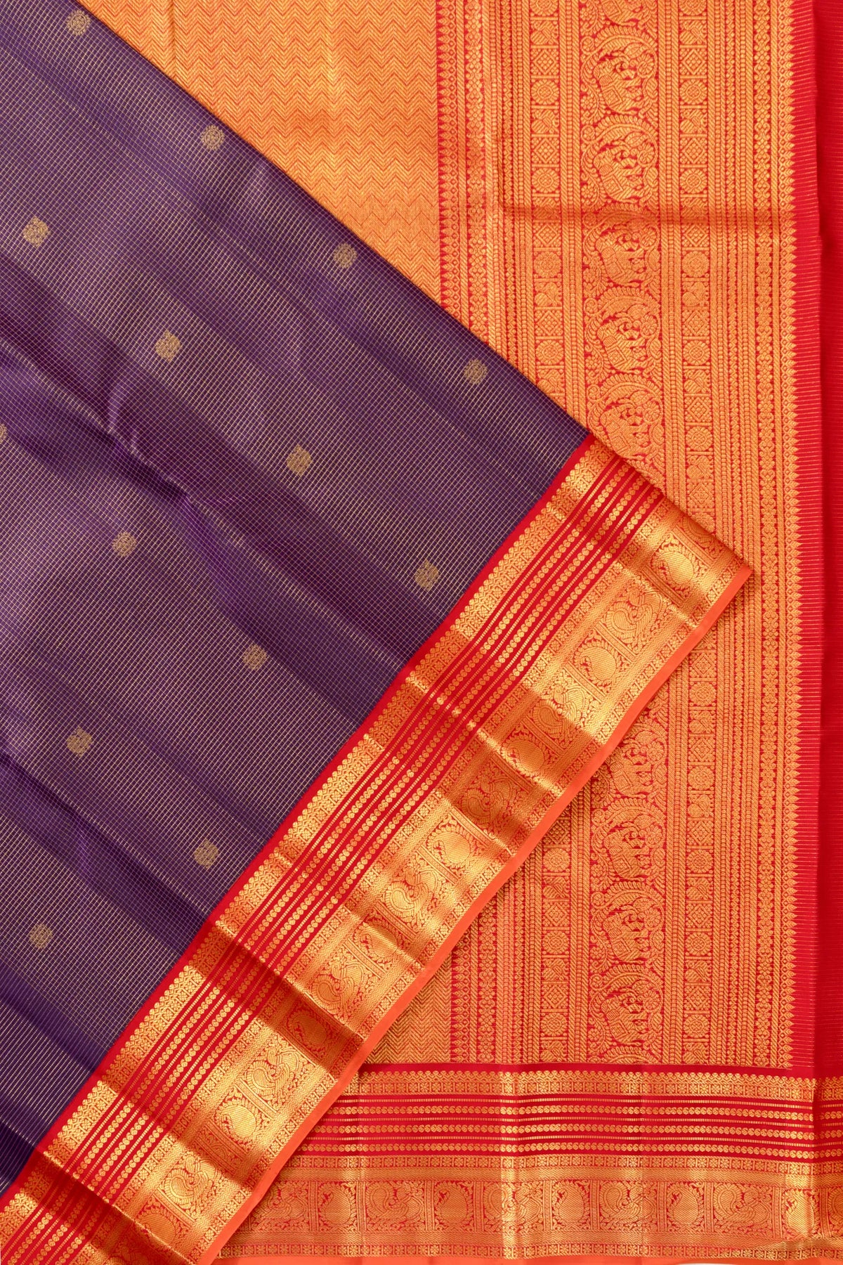 Taranga Kanchi Silk Checks And Butta Purple Saree