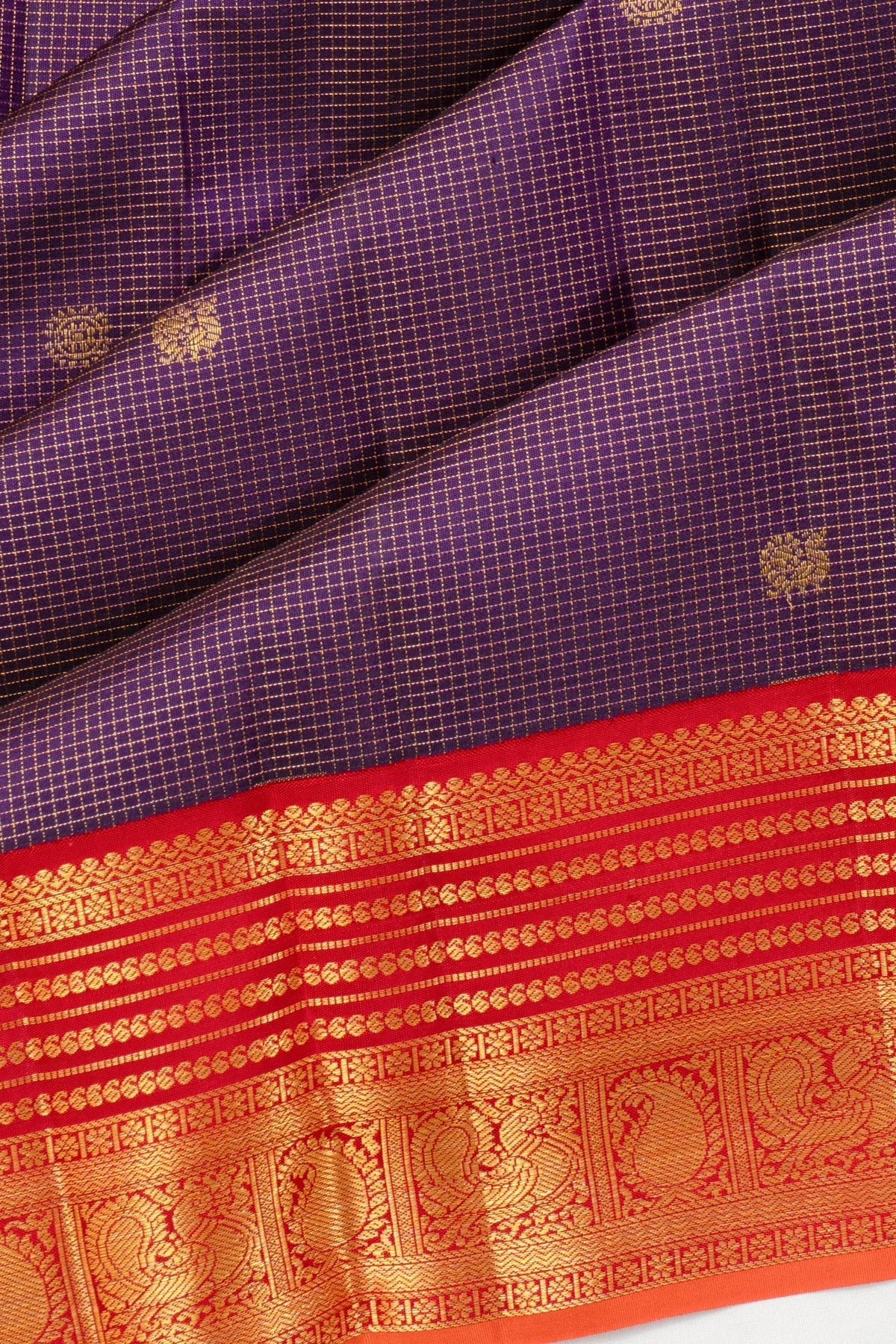 Taranga Kanchi Silk Checks And Butta Purple Saree
