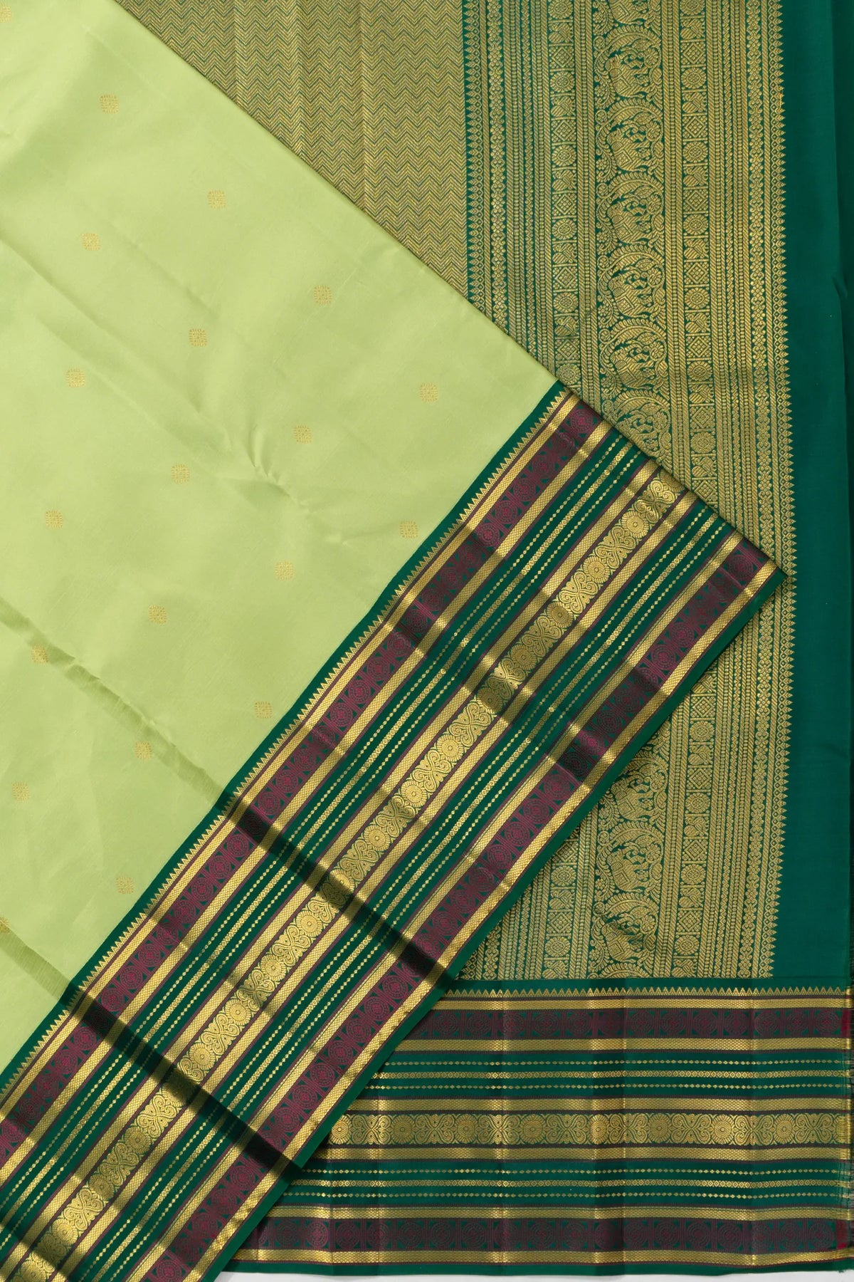 Taranga Kanchi Silk Butta Pista Green Saree