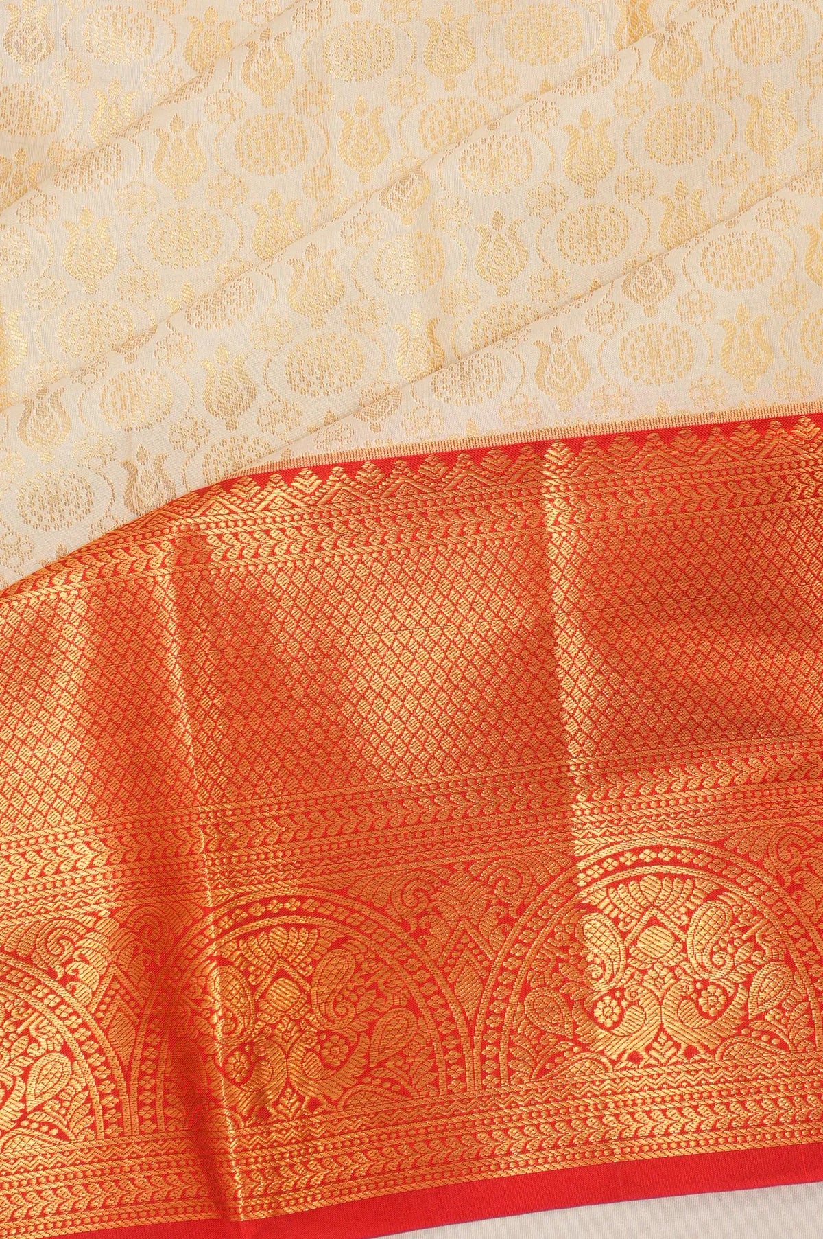 Taranga Kanchi Silk Brocade White Saree