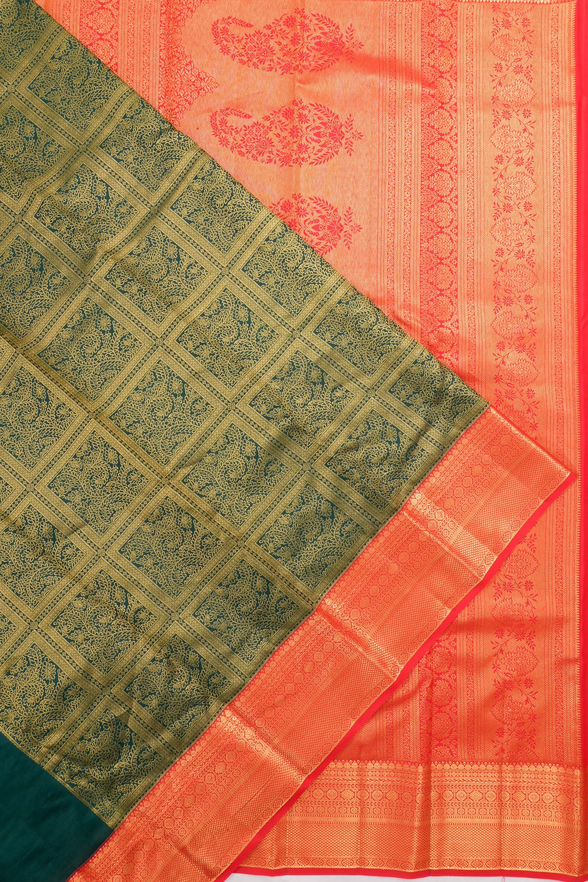 Taranga Kanchi Silk Brocade Dark Green Saree