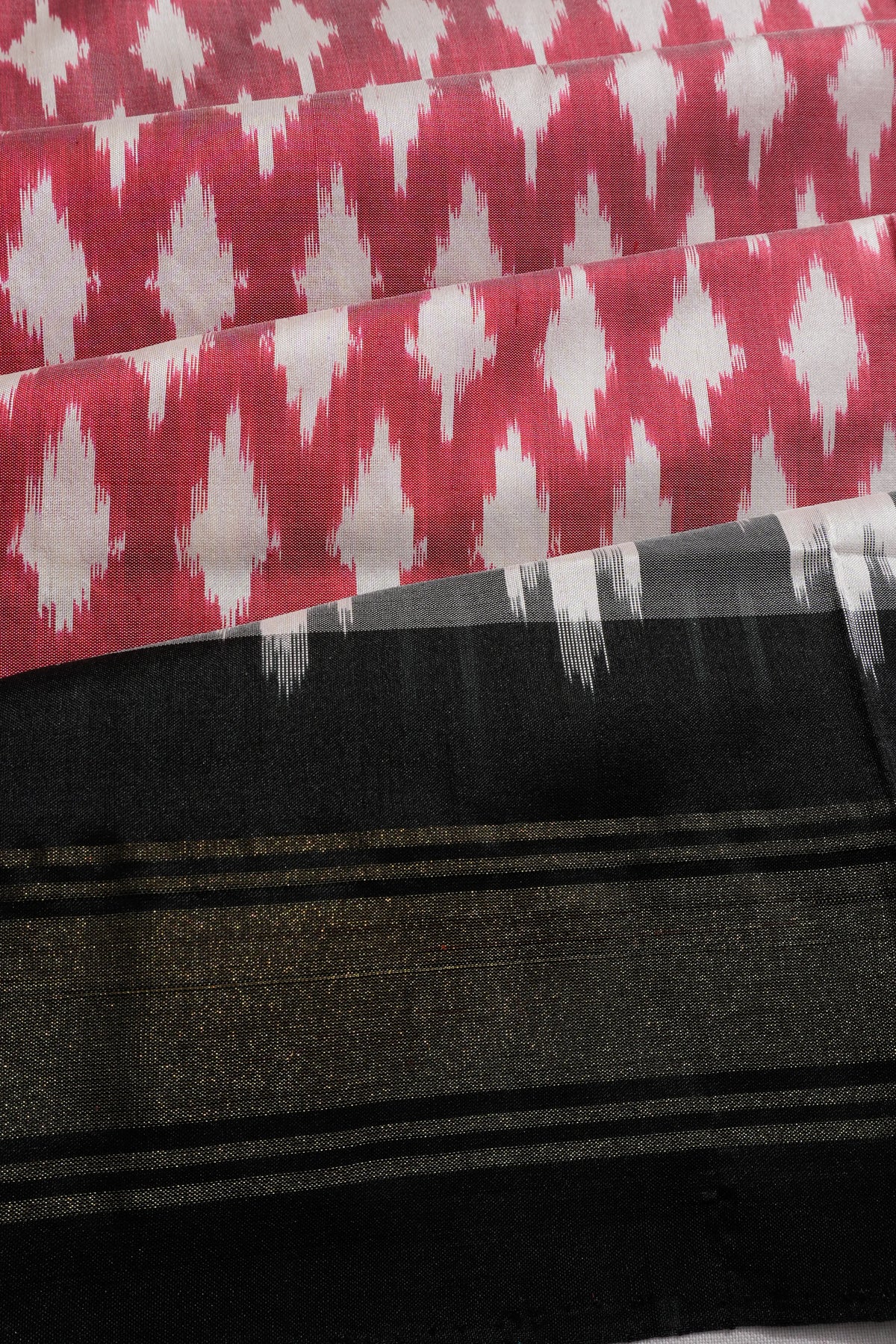 Pochampally Silk Ikat Red Saree With Ganga Jamuna Border