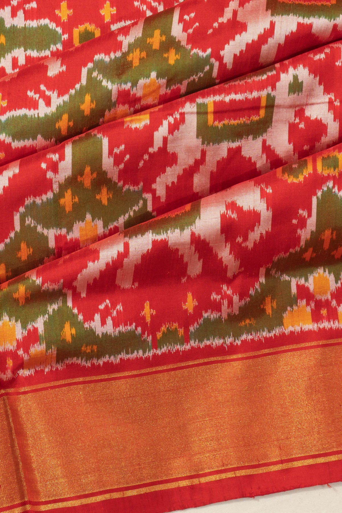 Pochampally Silk Ikat Red And Green Saree