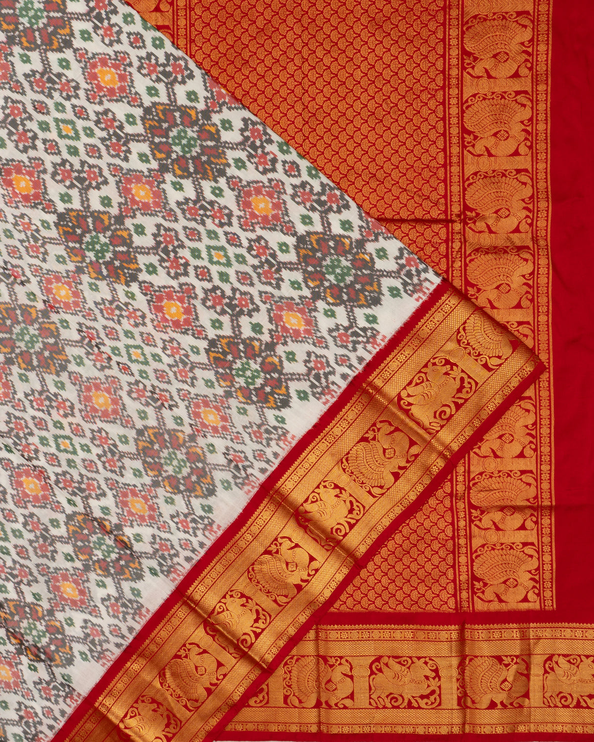Kanchipuram Silk Ikat White Saree