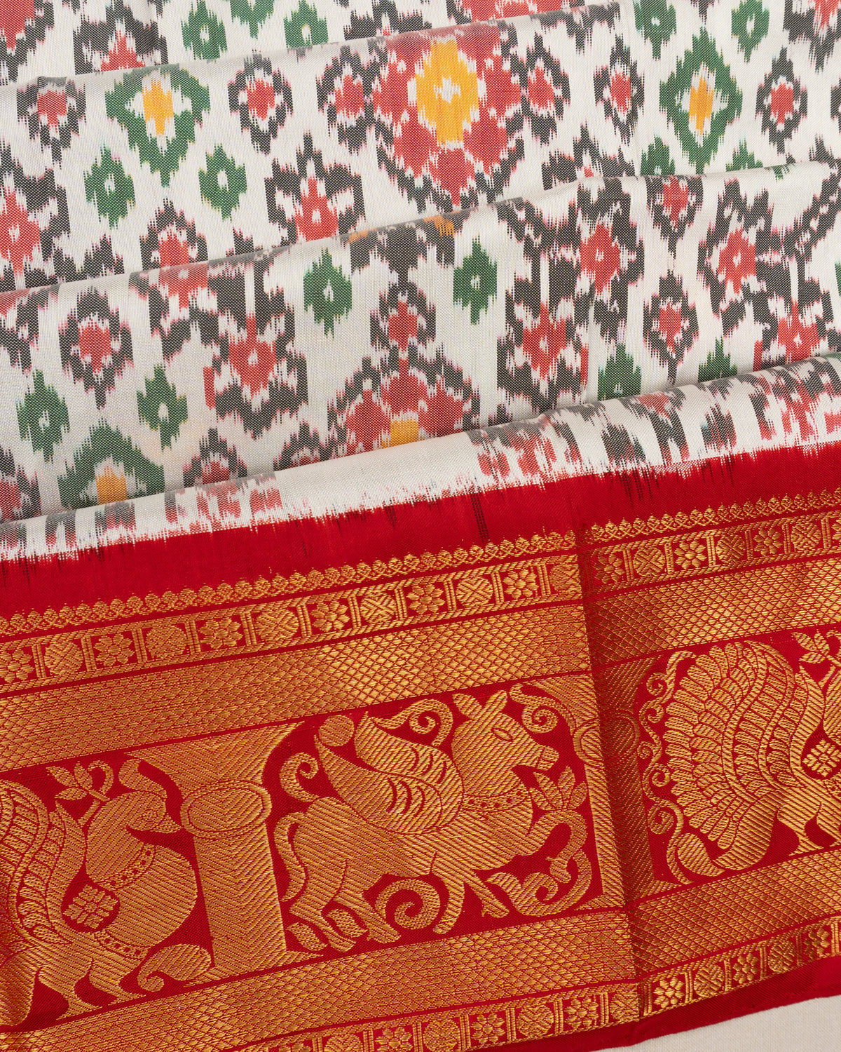 Kanchipuram Silk Ikat White Saree