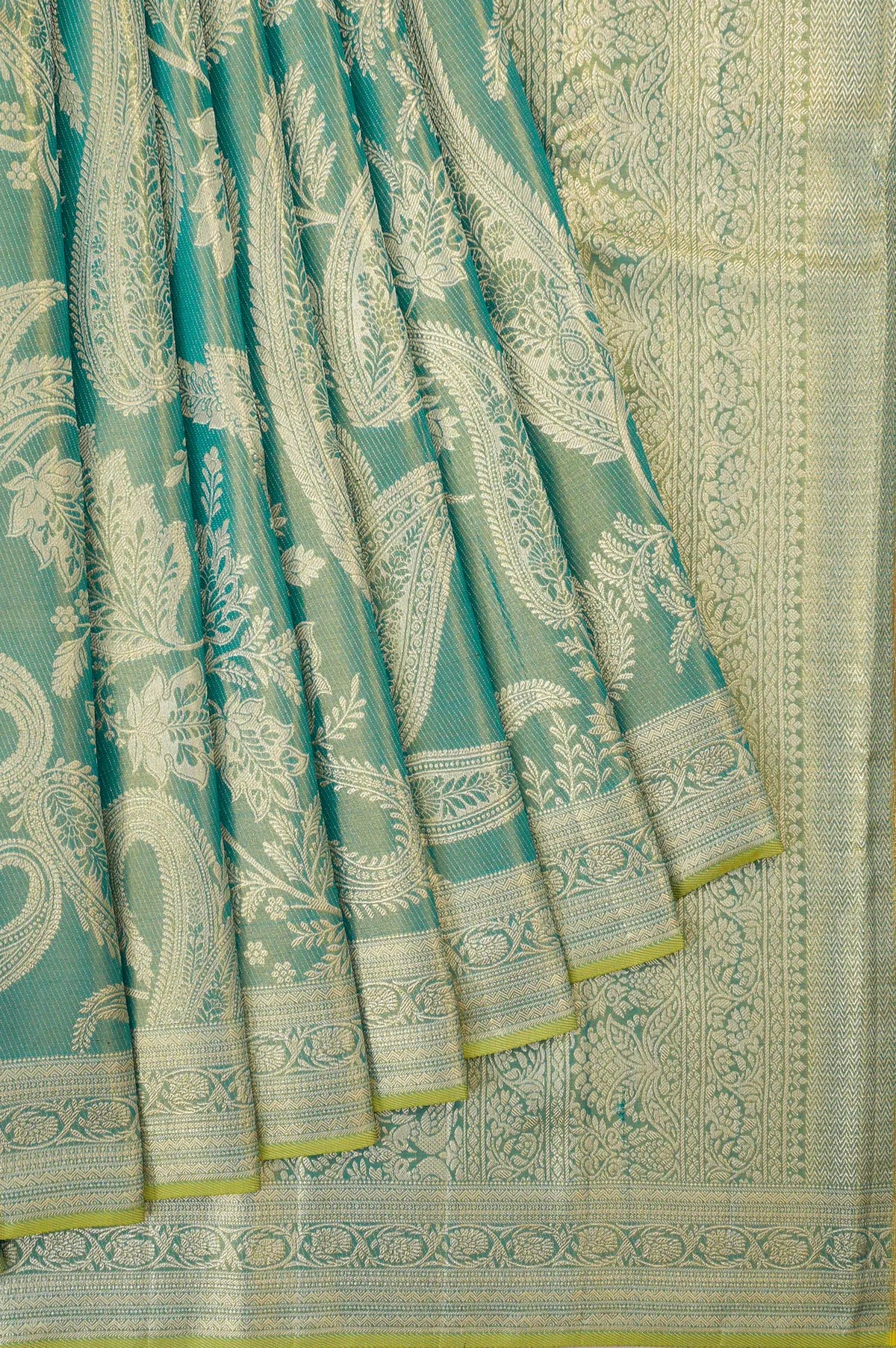 Kanchipuram Silk Tissue Brocade Sea Blue Saree