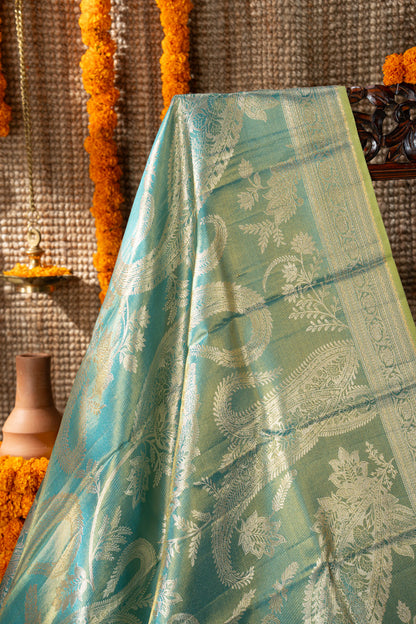 Kanchipuram Silk Tissue Brocade Sea Blue Saree