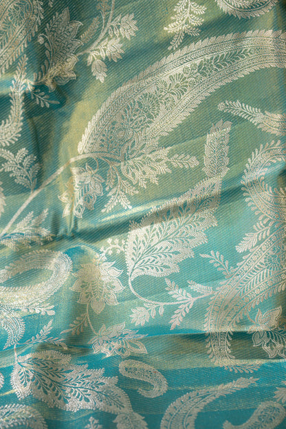 Kanchipuram Silk Tissue Brocade Sea Blue Saree
