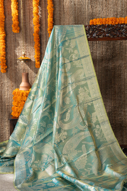Kanchipuram Silk Tissue Brocade Sea Blue Saree
