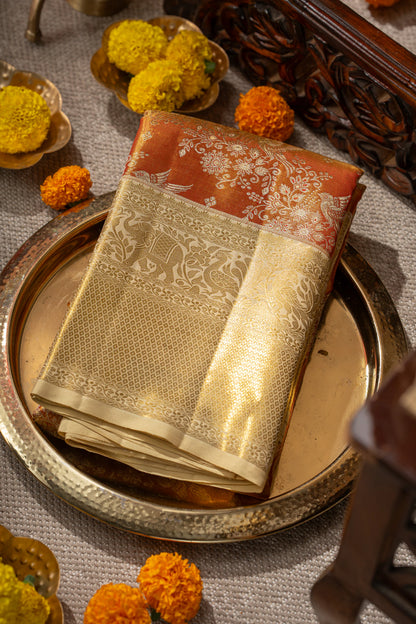 Kanchipuram Silk Tissue Jaal Red Saree