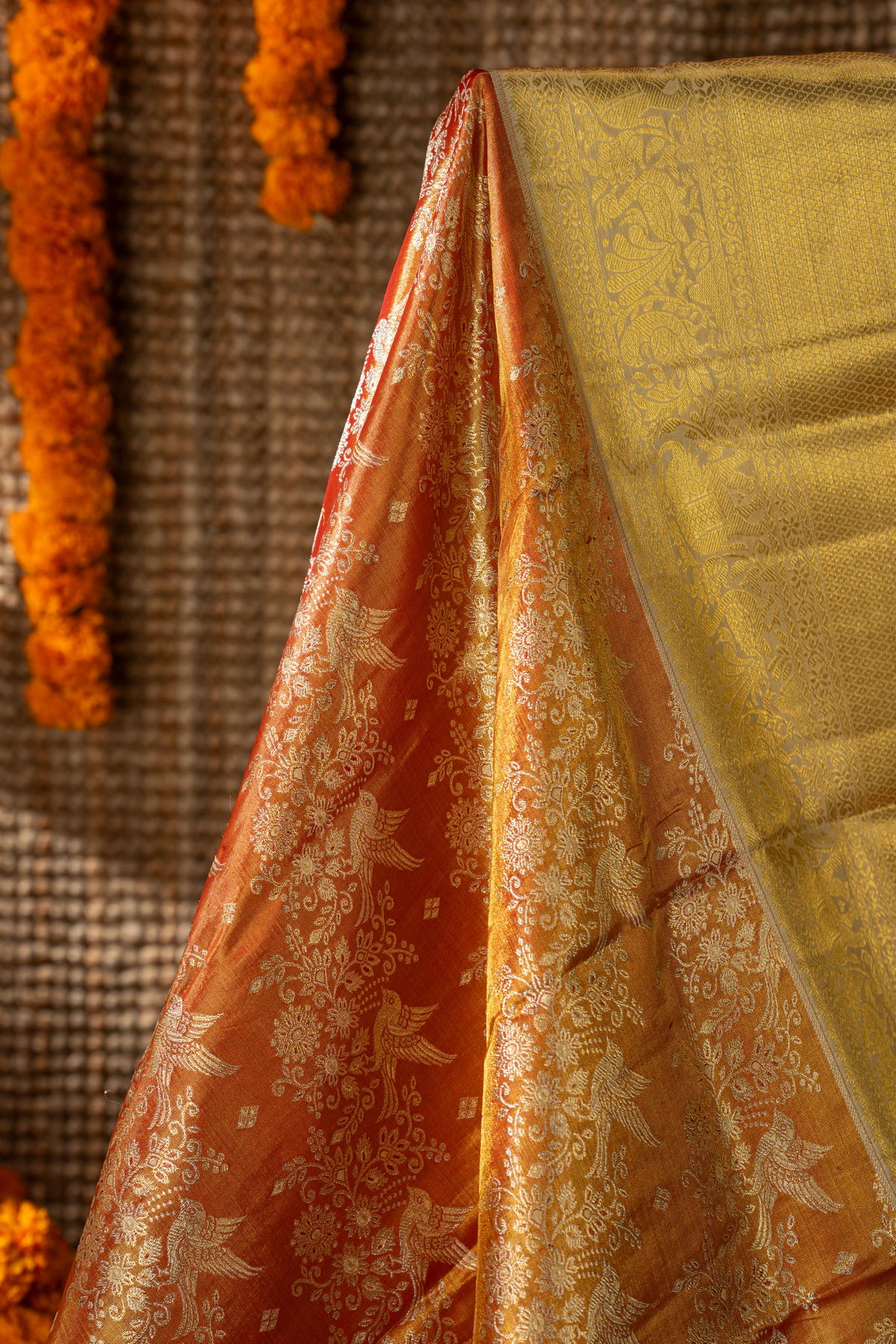 Kanchipuram Silk Tissue Jaal Red Saree