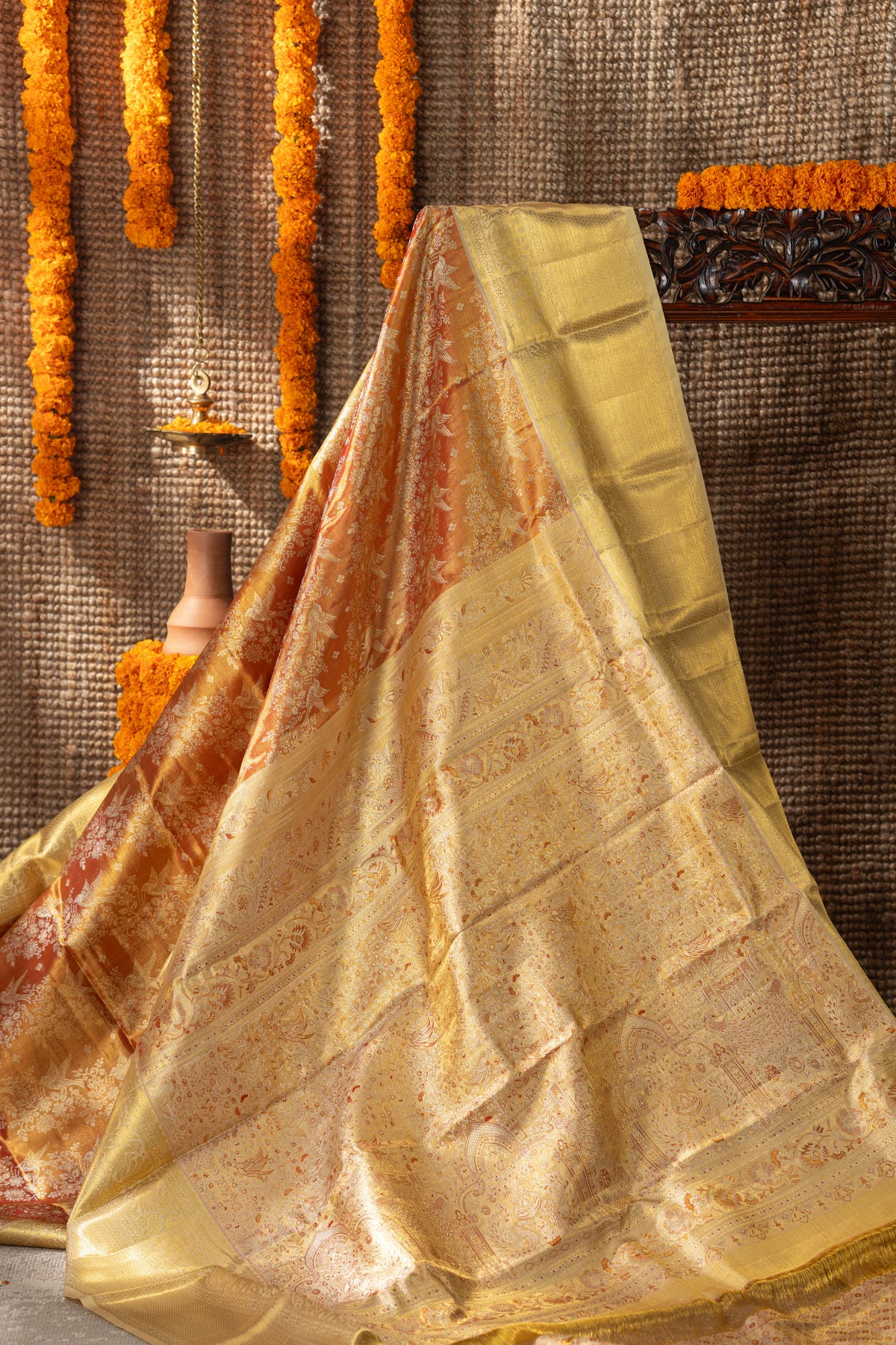 Kanchipuram Silk Tissue Jaal Red Saree