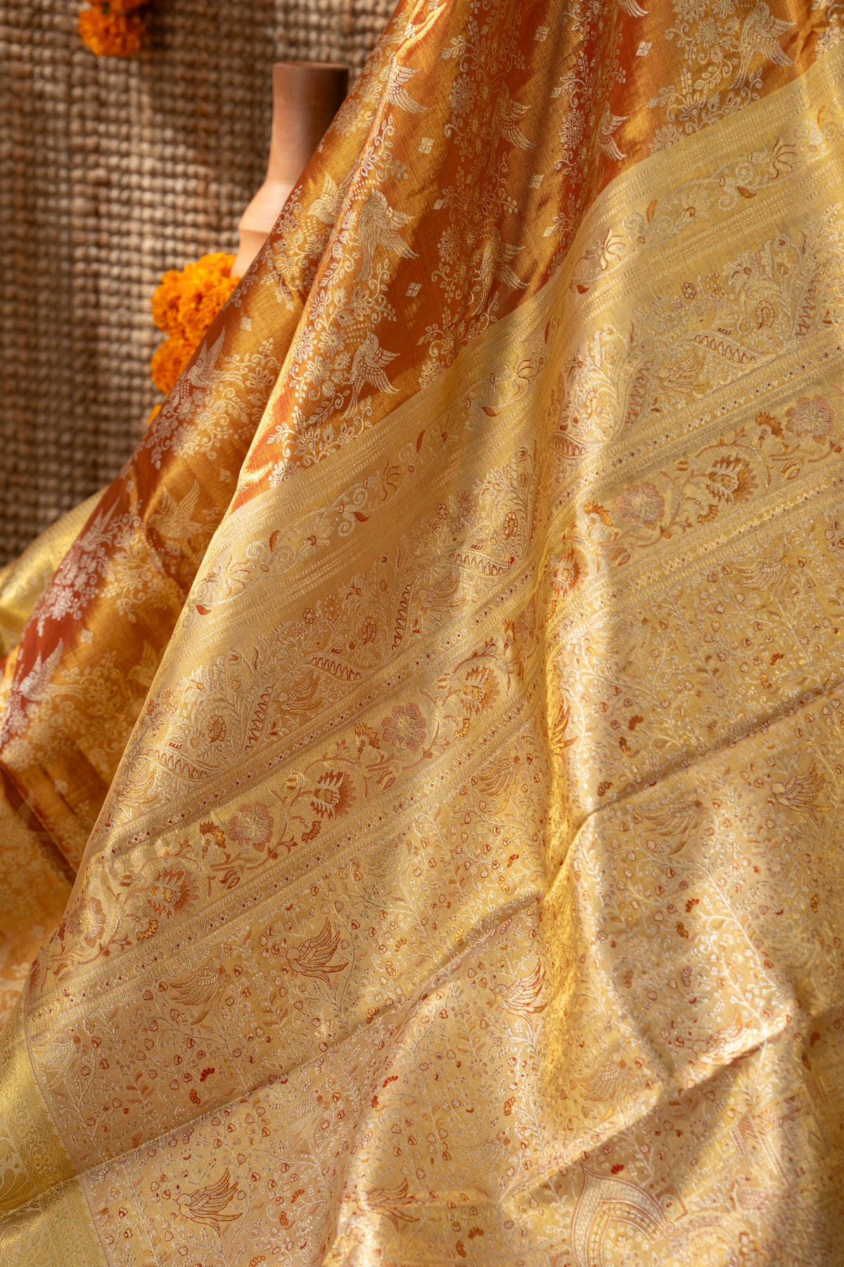 Kanchipuram Silk Tissue Jaal Red Saree