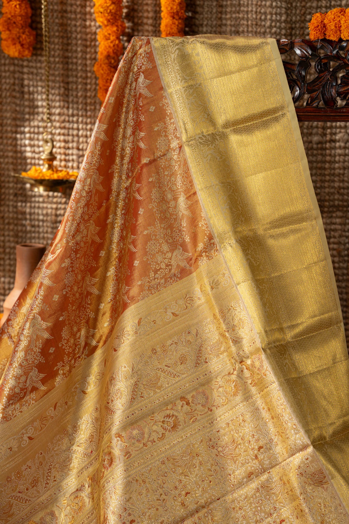 Kanchipuram Silk Tissue Jaal Red Saree