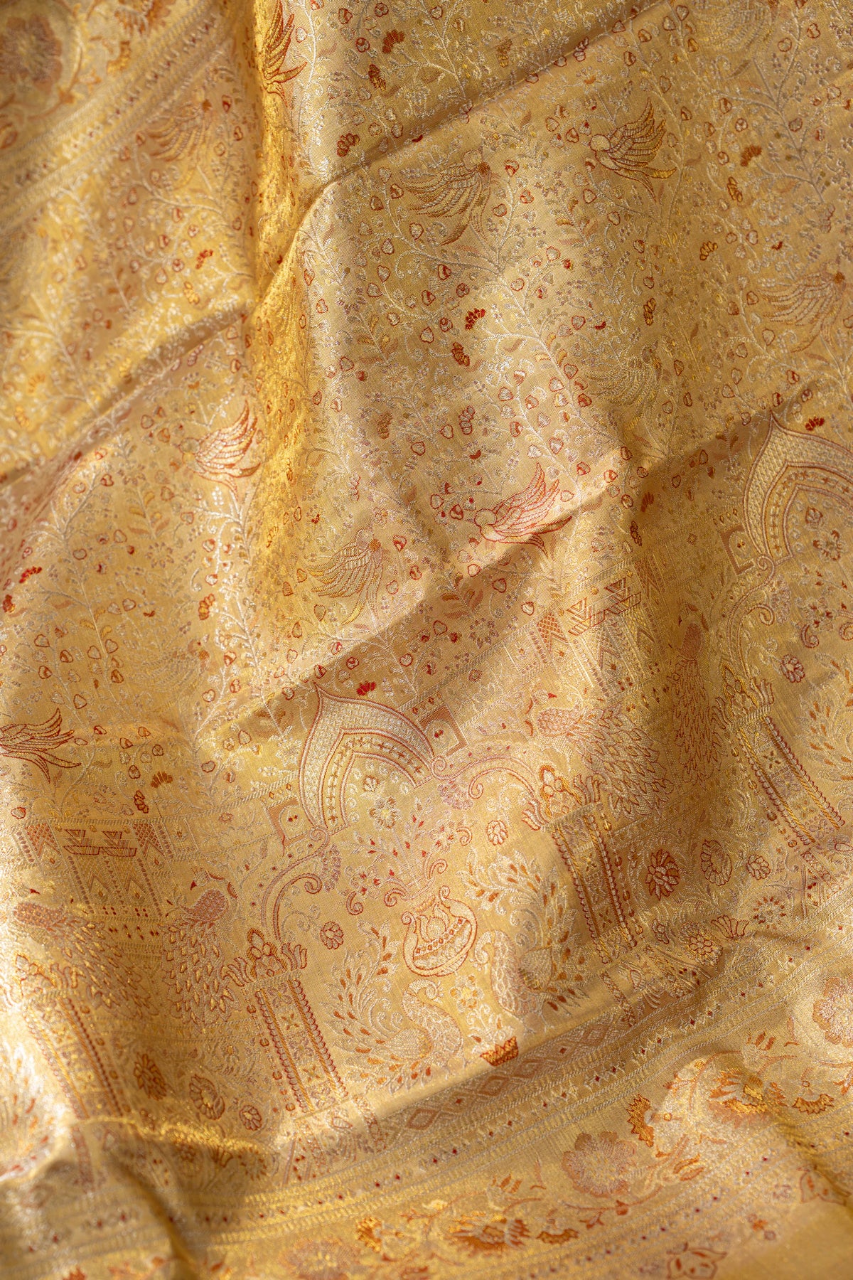 Kanchipuram Silk Tissue Jaal Red Saree