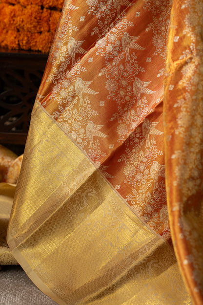 Kanchipuram Silk Tissue Jaal Red Saree