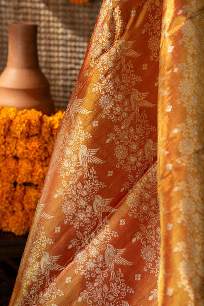 Kanchipuram Silk Tissue Jaal Red Saree